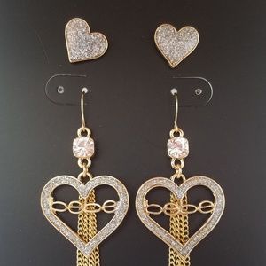 NEW bebe Logo Earring Set Gold Heart